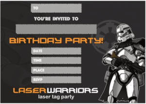 PDF or Hard Copy Black Clone Trooper Laser Tag Invitation to Birthday Party